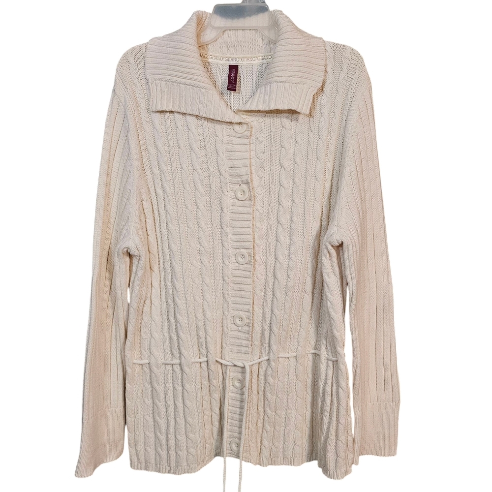VTG Gitano Women’s Cable Knit Cardigan Sweater Size 26/28W Ivory Cottage Core